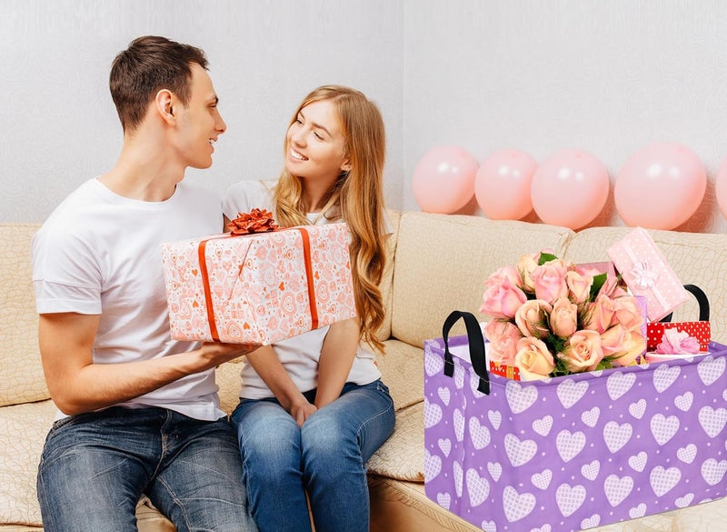 FUULOXE Rectangular Valentines Basket Storage Bin for Shelves Girls Gifts Baskets Foldable Box with Handles for Home Office Car Dormroom Valentine's Day Party Supplies - Image 4